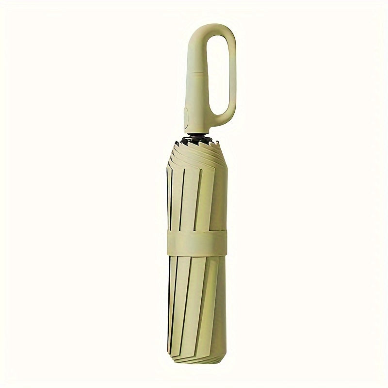 Parapluie Pliable Automatique Étanche, Protection Solaire Renforcée à 8 Nervures avec Colle Noire, Forme Ronde, Tige en Fer, Polyvalent - Noir, Épais