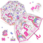 2pcs Parapluies à Bulles Licorne, Ouverture Automatique, 8 Barres, Manche en Fibre de Carbone & PE, Auvent en PVC Hydrofuge, Manche Courbé Facile à Tenir pour Garçons et Filles