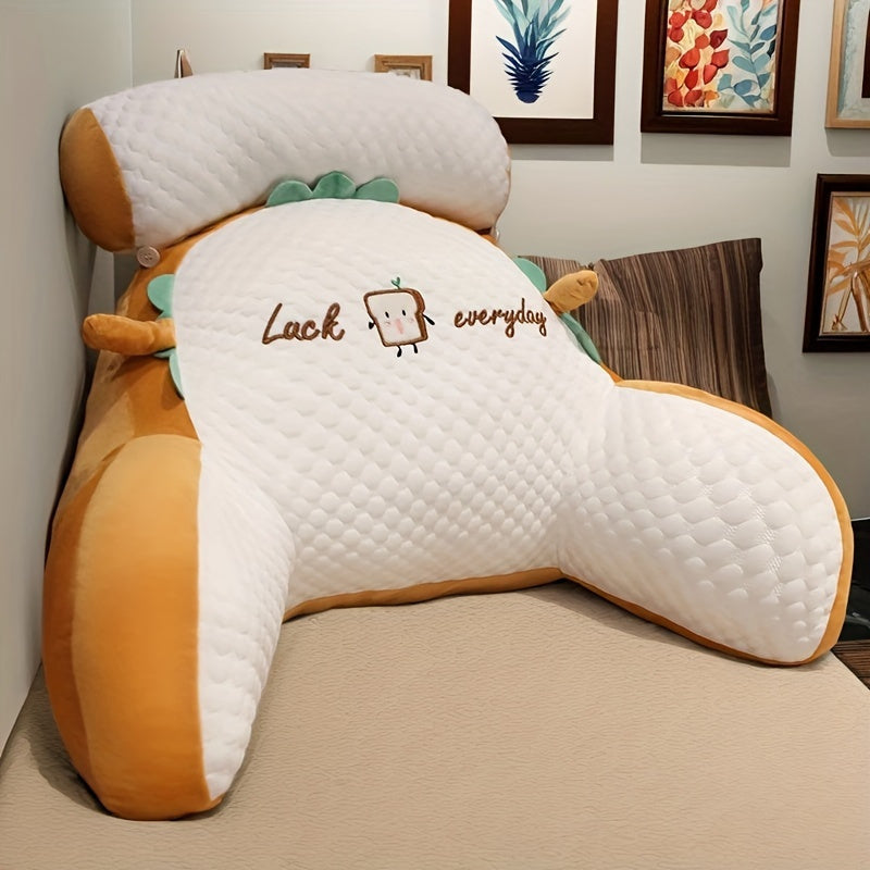 Oreiller de lecture ergonomique 1 pièce avec support lombaire réglable | Coussin moelleux pour lit, canapé, chaise | Tissu en polyester respirant | Design matelassé gris et blanc avec broderie \