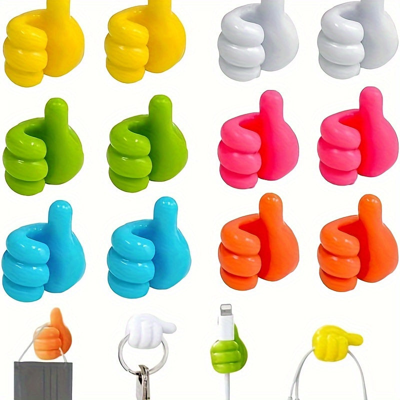 10pcs Crochets Muraux Élégants pour Pouce - Crochets Adhésifs Brillants Sans Clou, Installation Facile sans Perçage, Crochets Utilitaires en Plastique Durable Multicolore pour Dortoir, Cuisine, Chambre à Coucher, Design Ludique