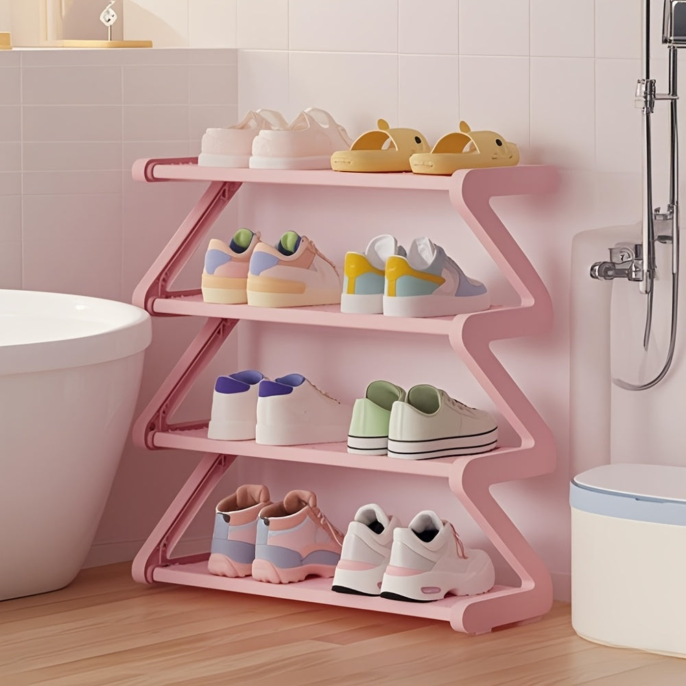 4-Tier Z-Shaped Shoe Rack – Space-Saving, Multi-Layer Storage Organizer for Bathroom, Dorm, or Small Apartment – Easy Assembly, Under 27\