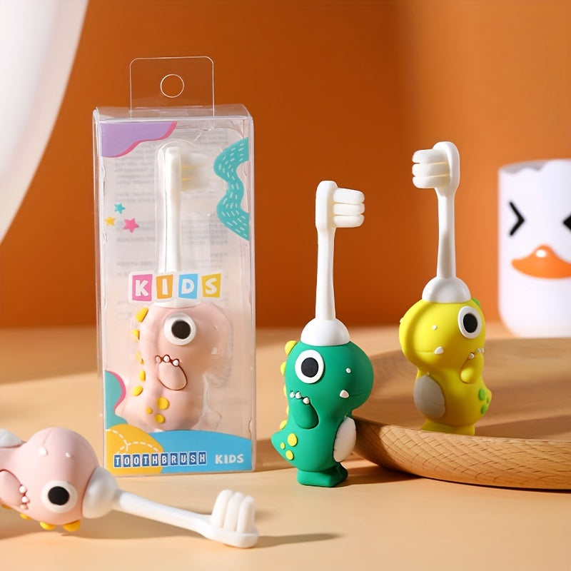 Brosse à dents souple à poils doux, design dinosaure, facile à nettoyer, pour enfants de 3 à 6 ans