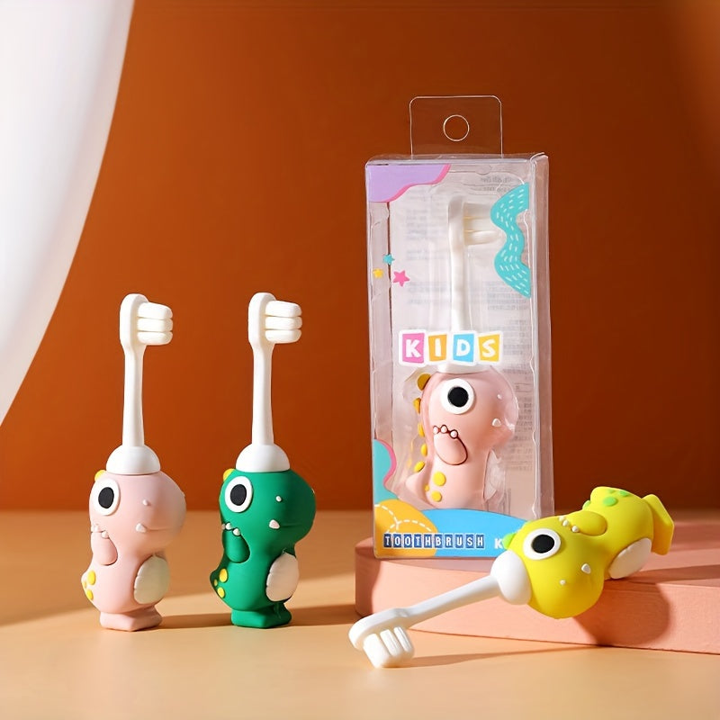 Brosse à dents souple à poils doux, design dinosaure, facile à nettoyer, pour enfants de 3 à 6 ans