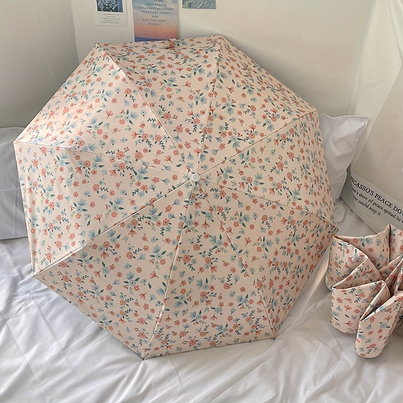 Parapluie pliant à motif floral Partysu, léger et portable, imperméable à 8 baleines, protection solaire, équipement de pluie pour les déplacements quotidiens, parapluie de voyage à main.