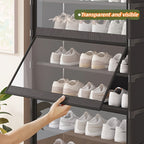 5-Tier Oversized Shoe Rack - Transparent Carbon Steel Modern Shoe Storage Organizer with Sturdy Metal Frame, Multi-Layer Design for Bedroom, Garage, Office - Space-Saving Durable Shoe Cabinet, Shoe Organizer Storage, Bedroom Organizer, Sleek Material
