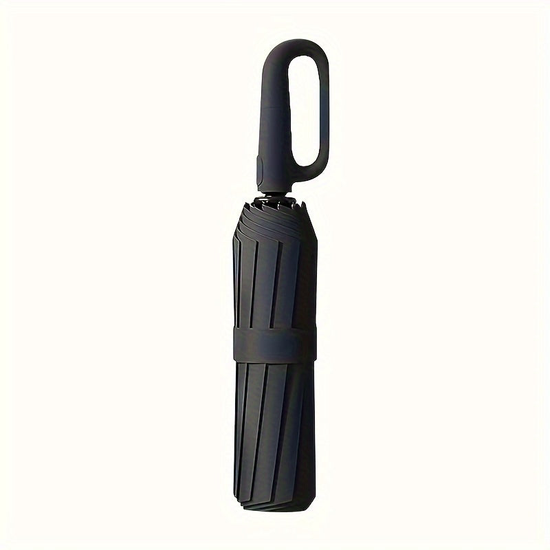 Parapluie Pliable Automatique Étanche, Protection Solaire Renforcée à 8 Nervures avec Colle Noire, Forme Ronde, Tige en Fer, Polyvalent - Noir, Épais