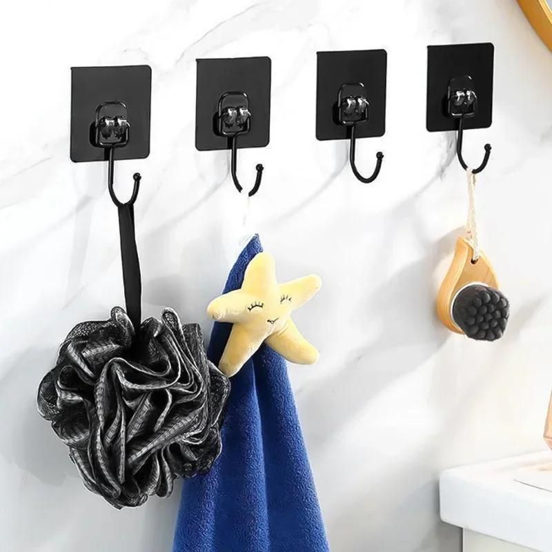 15 Crochets Adhésifs Noirs Robustes, Sans Perçage, Invisibles et Résistants à l'Eau et à la Rouille pour Objets Lourds, Installation Facile pour Cuisine ou Salle de Bain, Crochets Utilitaires