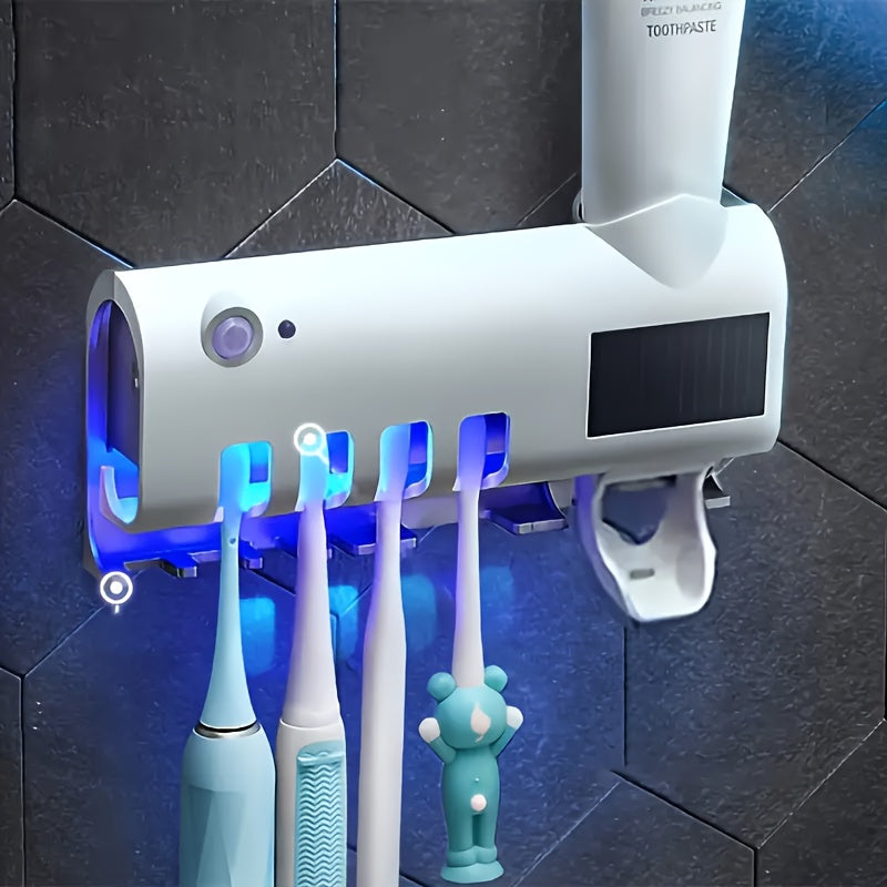 1pc Brosse à dents, distributeur de dentifrice intelligent mural à 4 fentes, support mural pour brosse à dents, accessoires de salle de bain, porte-brosse à dents, support de brosse à dents sans perçage avec kit distributeur de dentifrice à presser