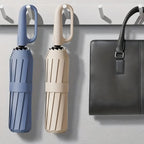 Parapluie Pliable Automatique Étanche, Protection Solaire Renforcée à 8 Nervures avec Colle Noire, Forme Ronde, Tige en Fer, Polyvalent - Noir, Épais