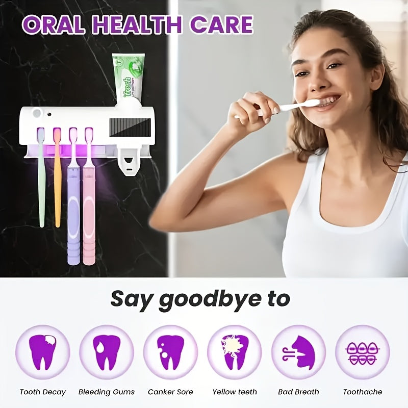 1pc Brosse à dents, distributeur de dentifrice intelligent mural à 4 fentes, support mural pour brosse à dents, accessoires de salle de bain, porte-brosse à dents, support de brosse à dents sans perçage avec kit distributeur de dentifrice à presser