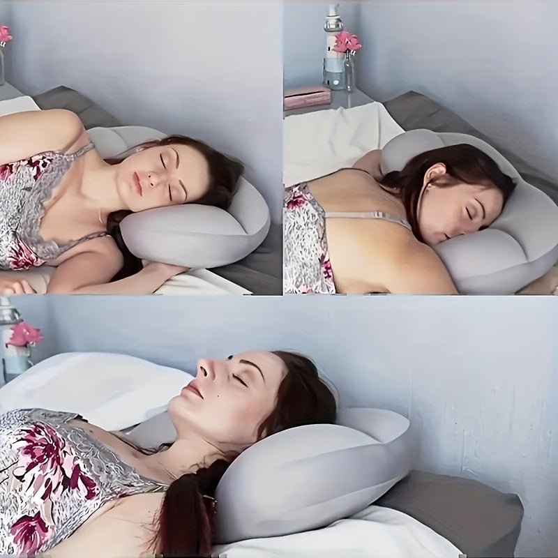 1pièce Oreiller de sommeil ergonomique 3D en forme d'œuf - Polyester fibre de fermeté moyenne, soutien de cou portable pour les dormeurs sur le côté et sur le dos, rembouré en mousse, facile à entretenir, coussin de voyage léger
