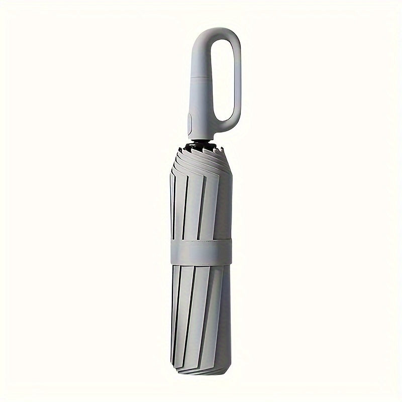 Parapluie Pliable Automatique Étanche, Protection Solaire Renforcée à 8 Nervures avec Colle Noire, Forme Ronde, Tige en Fer, Polyvalent - Noir, Épais