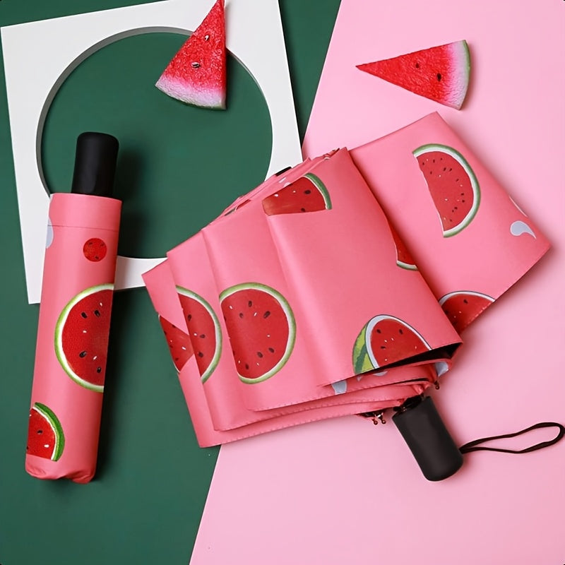 Parapluie pliant compact avec design de tranche de melon - Imperméable, protection UV, coupe-vent, parapluie de voyage portable avec cadre en métal, séparation sèche\u002Fliquide, équipement de pluie compact, favori des étudiants, parapluie mignon
