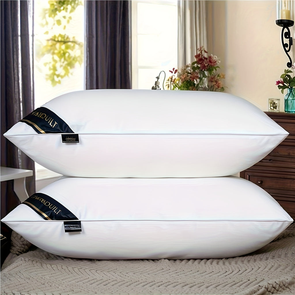 2 oreillers de luxe pour coussin de style hôtel 950g\u002F㎡ - Doux, confortable, aide au sommeil non collapsible, cadeau idéal pour la maison, blanc avec étiquette bleue, oreiller confortable | Design élégant de l'étiquette | Tissu durable