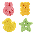 4pcs Adorable Cartoon Animal Bath Sponges - Éponge à langer douce et délicate pour exfolier le visage et le corps, avec des motifs d'ours, de lapin, d'étoile et de canard, accessoire de bain