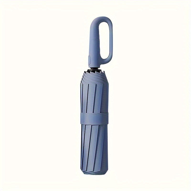 Parapluie Pliable Automatique Étanche, Protection Solaire Renforcée à 8 Nervures avec Colle Noire, Forme Ronde, Tige en Fer, Polyvalent - Noir, Épais