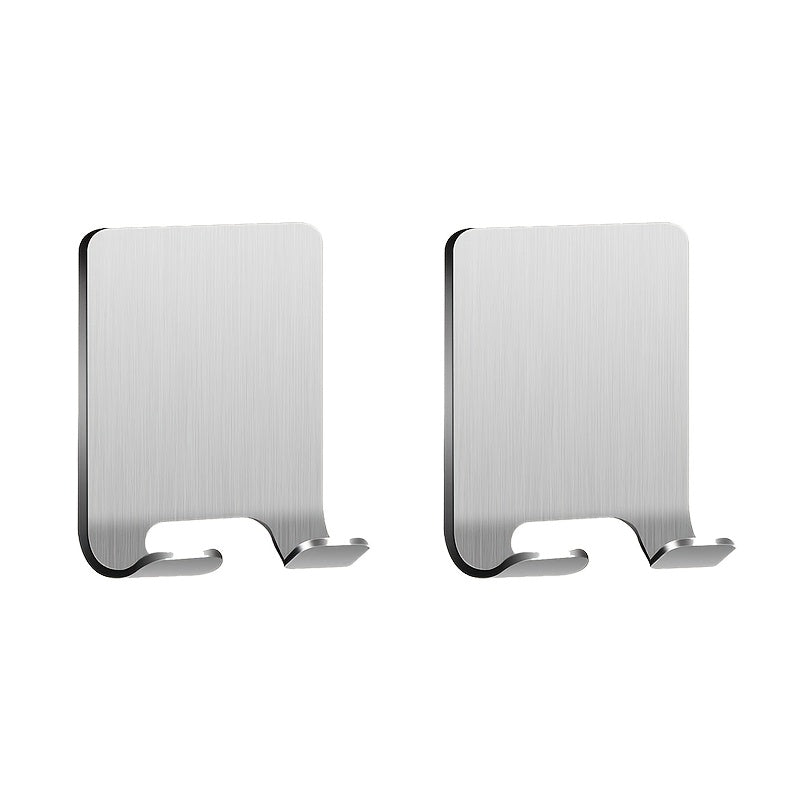 2pcs Crochets Muraux Adhésifs Argentés, Pas de Perçage Nécessaire, Porte-Rasoir de Salle de Bain, Crochet de Porte en Acier Inoxydable, Crochet de Chapeau de Chambre, Crochet de Peignoir de Salle de Bain et Cuisine