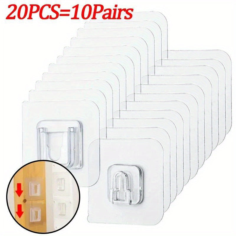 20 Crochets Muraux Adhésifs Transparents - Crochets à Ventouse Faciles à Installer pour Rangement Cuisine et Salle de Bain, Matériau Plastique Non Fini