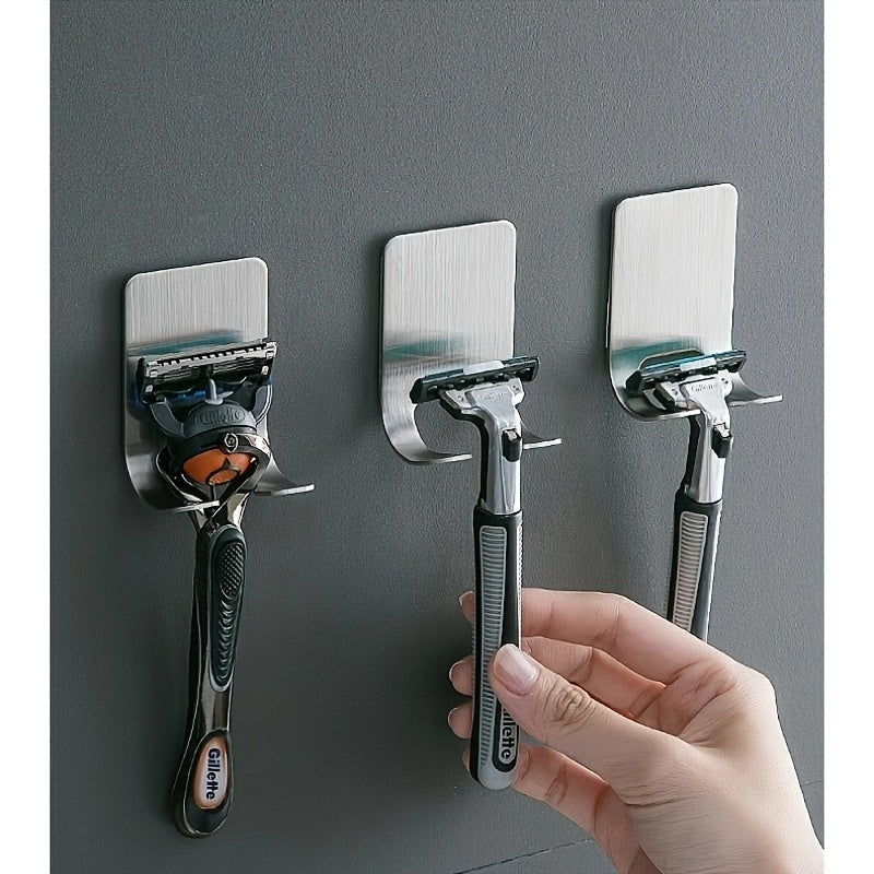 2pcs Crochets Muraux Adhésifs Argentés, Pas de Perçage Nécessaire, Porte-Rasoir de Salle de Bain, Crochet de Porte en Acier Inoxydable, Crochet de Chapeau de Chambre, Crochet de Peignoir de Salle de Bain et Cuisine