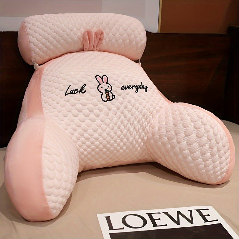 Oreiller de lecture ergonomique 1 pièce avec support lombaire réglable | Coussin moelleux pour lit, canapé, chaise | Tissu en polyester respirant | Design matelassé gris et blanc avec broderie \