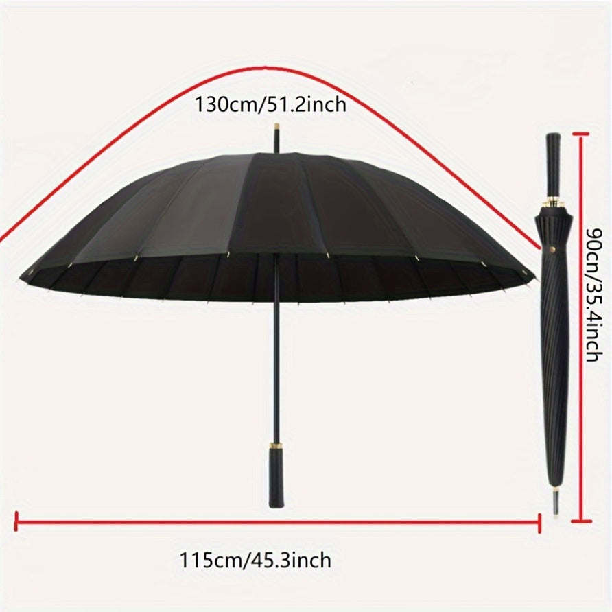 Un parapluie résistant au vent à 24 baleines, doté d'une poignée longue - Il est imperméable, portable et s'ouvre avec un seul clic, conçu pour les hommes et les femmes avec un mât droit.