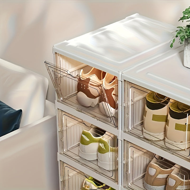 1-Layer or Multi-Layer Foldable Shoe Storage Box, Space-Saving Stackable Shoe Organizer, Dustproof Shoe Container, Multifunctional Shoe Rack Suitable for Home, Bedroom, Dormitory - No Assembly Required