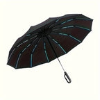Parapluie Pliable Automatique Étanche, Protection Solaire Renforcée à 8 Nervures avec Colle Noire, Forme Ronde, Tige en Fer, Polyvalent - Noir, Épais