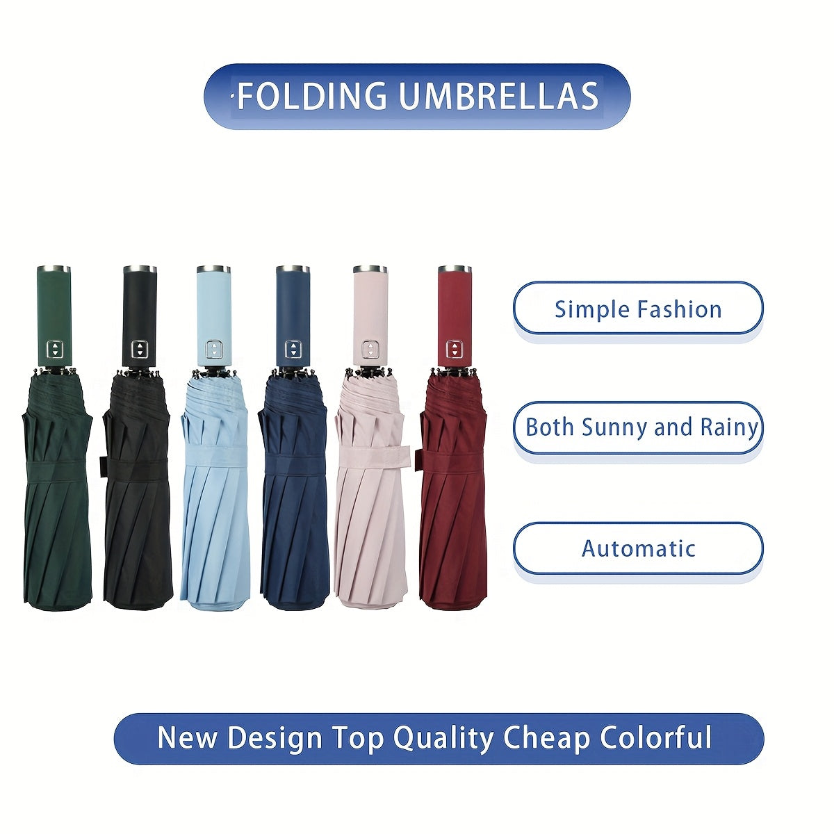 1pc Parapluie Pliant Automatique Xiaomi, Cadre en Fer à 10 Brides, Auvent en Tissu 190T, Coupe-Vent, Protection UV, Ouverture\u002FFermeture en Un Clic, Parapluie de Voyage Portable avec Poignée en Plastique