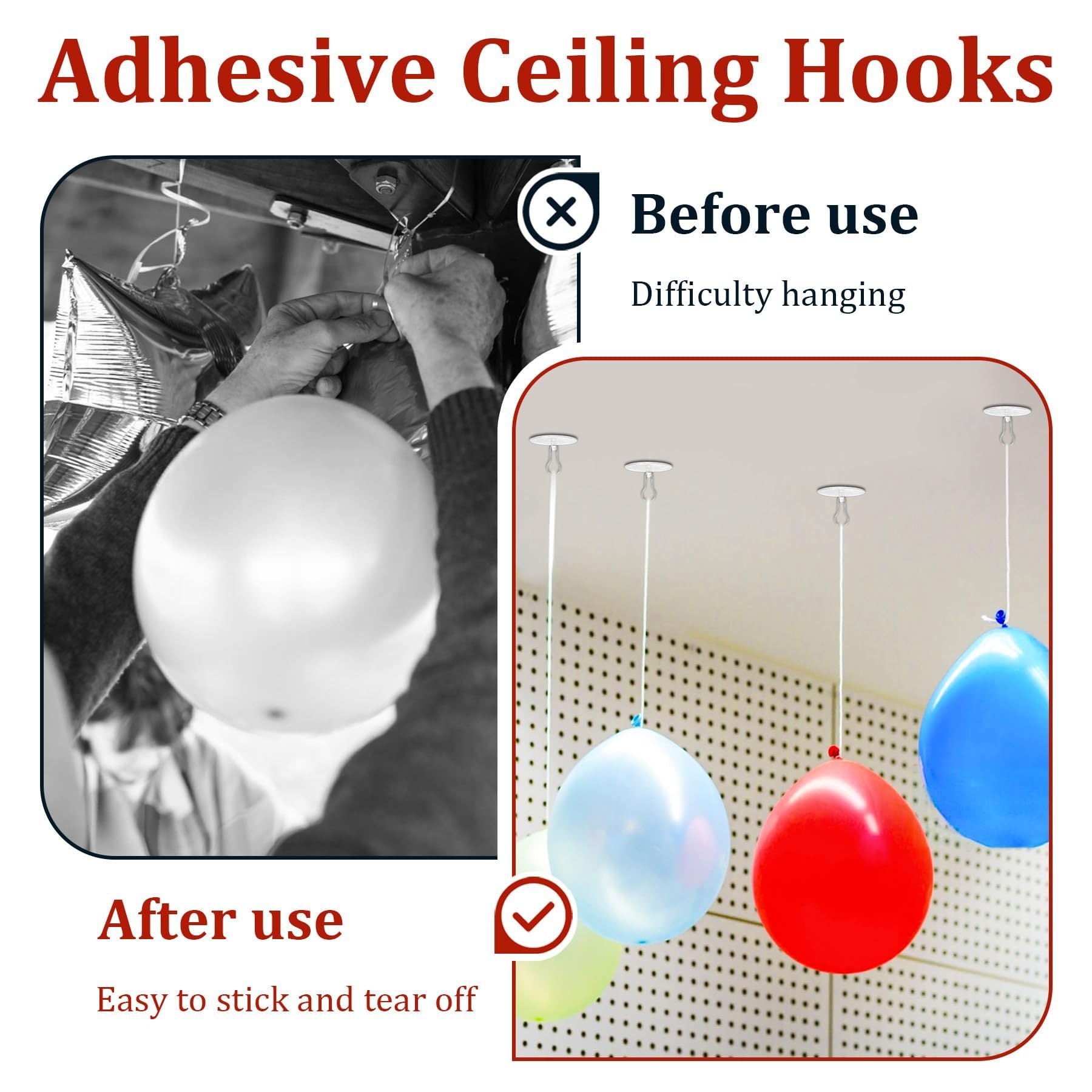 100pcs Crochets de Plafond Auto-Adhésifs Faciles à Installer - Crochets Muraux à Ventouse Métallique Ronds pour Décorations de Noël, Mariage & Anniversaire, Crochets Utilitaires