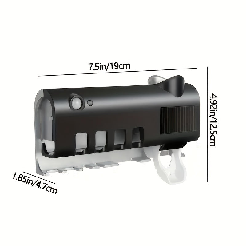 1pc Brosse à dents, distributeur de dentifrice intelligent mural à 4 fentes, support mural pour brosse à dents, accessoires de salle de bain, porte-brosse à dents, support de brosse à dents sans perçage avec kit distributeur de dentifrice à presser