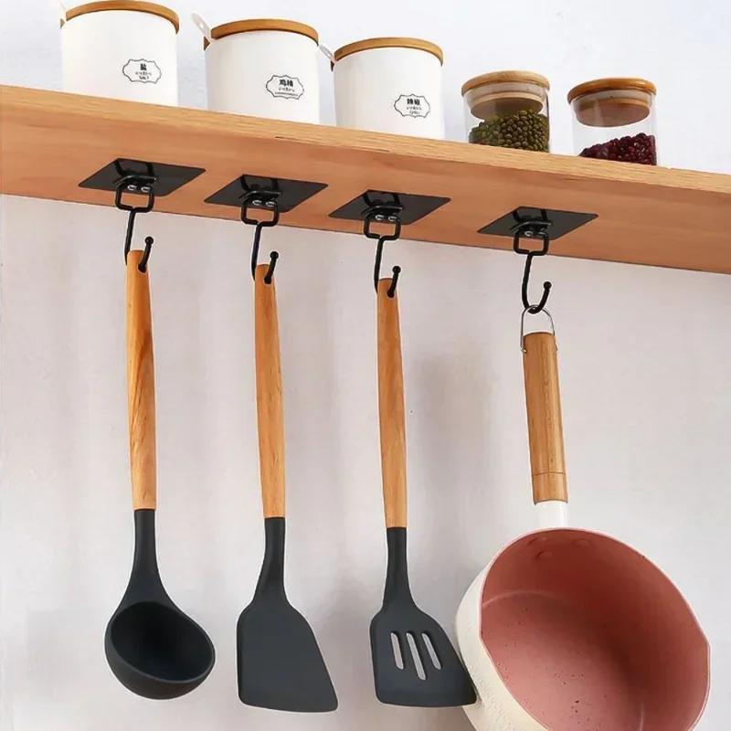 15 Crochets Adhésifs Noirs Robustes, Sans Perçage, Invisibles et Résistants à l'Eau et à la Rouille pour Objets Lourds, Installation Facile pour Cuisine ou Salle de Bain, Crochets Utilitaires