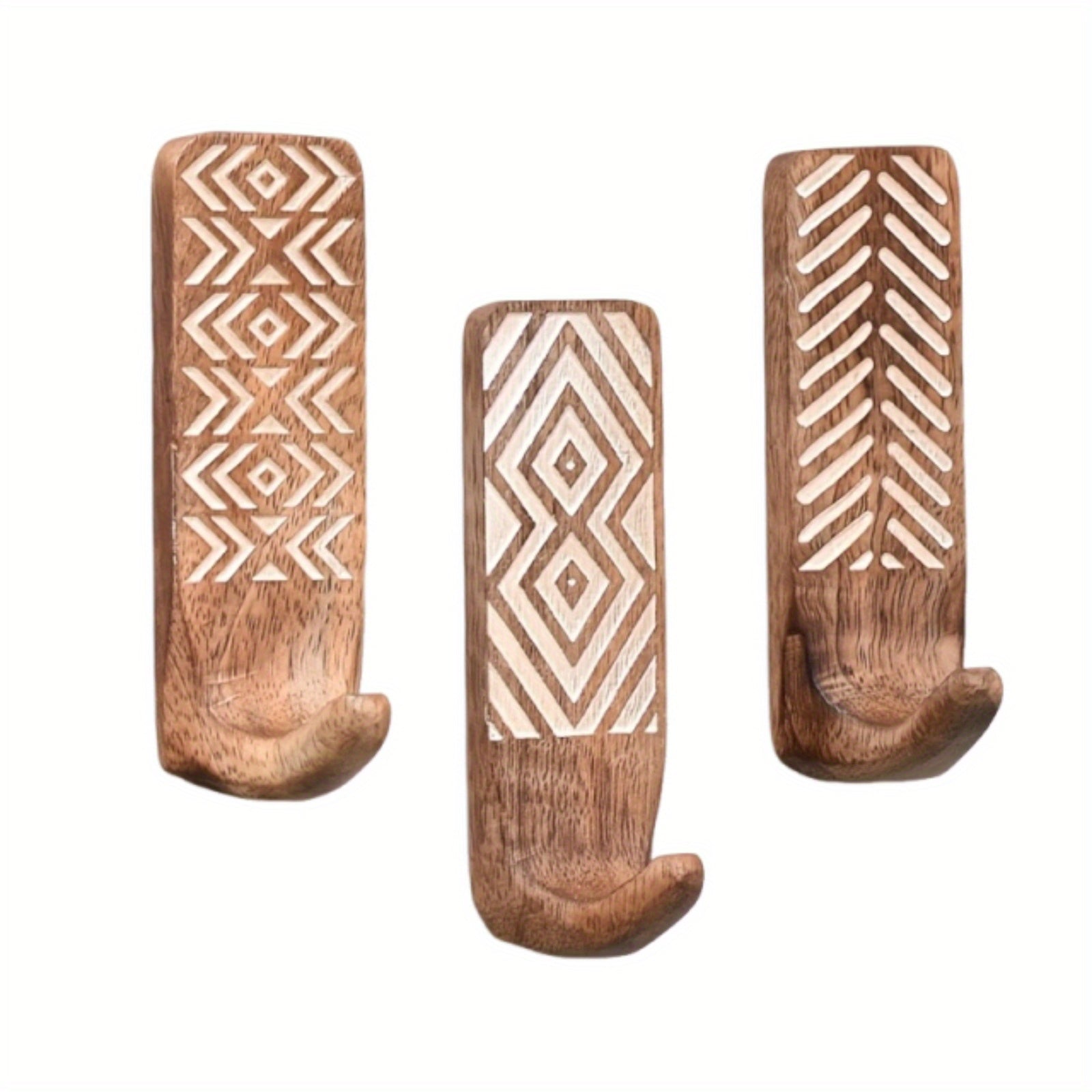 3pièces Crochets Muraux En Bois Auto-Adhésifs Crochets de Manteau Multi-Fonction Pour Cuisine Salon Maison, Crochets Utilitaires