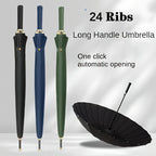 Un parapluie résistant au vent à 24 baleines, doté d'une poignée longue - Il est imperméable, portable et s'ouvre avec un seul clic, conçu pour les hommes et les femmes avec un mât droit.