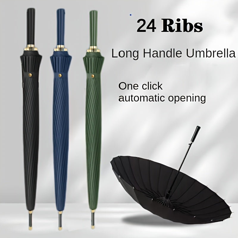 Un parapluie résistant au vent à 24 baleines, doté d'une poignée longue - Il est imperméable, portable et s'ouvre avec un seul clic, conçu pour les hommes et les femmes avec un mât droit.
